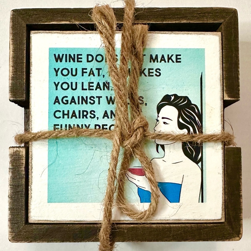 Zumatico Funny Distressed Wooden Coasters Set of 4 NEW